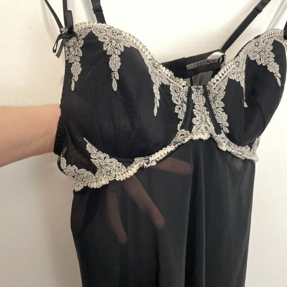 DELICATES Black Cream Ivory Lace Trim Underwired Semi Sheer Babydoll Lingerie L - Picture 7 of 14